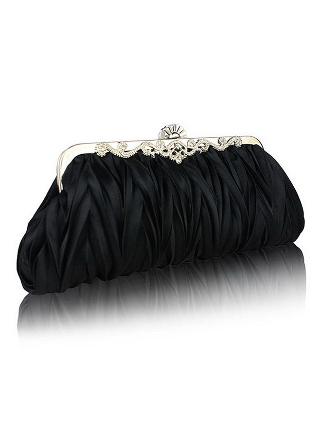 Satin Ruffle Clutch Black/Silver
