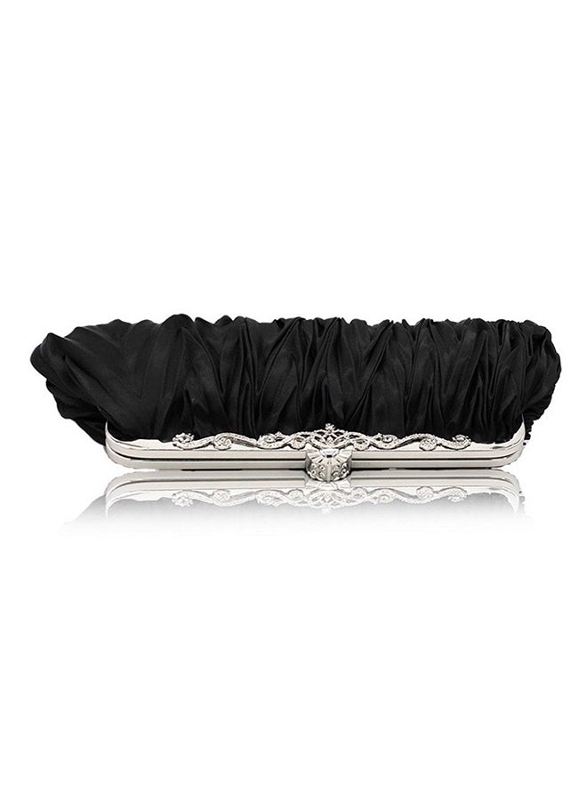 Satin Ruffle Clutch Black/Silver
