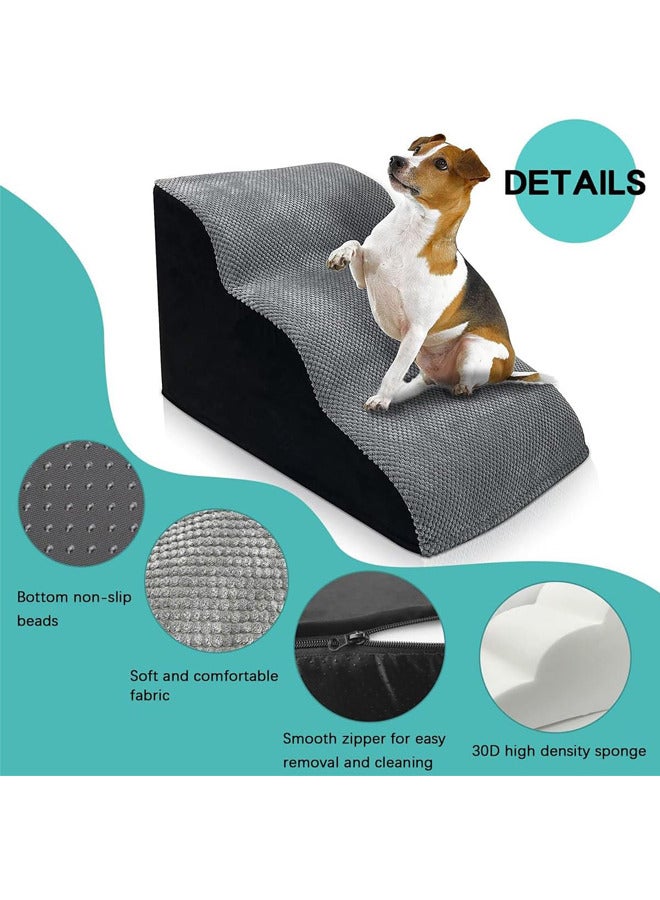 3-Step Indoor Dog Steps,Pet Dog Stair for High Bed Sofa with 30D High-Density (Grey(Memory Cotton))