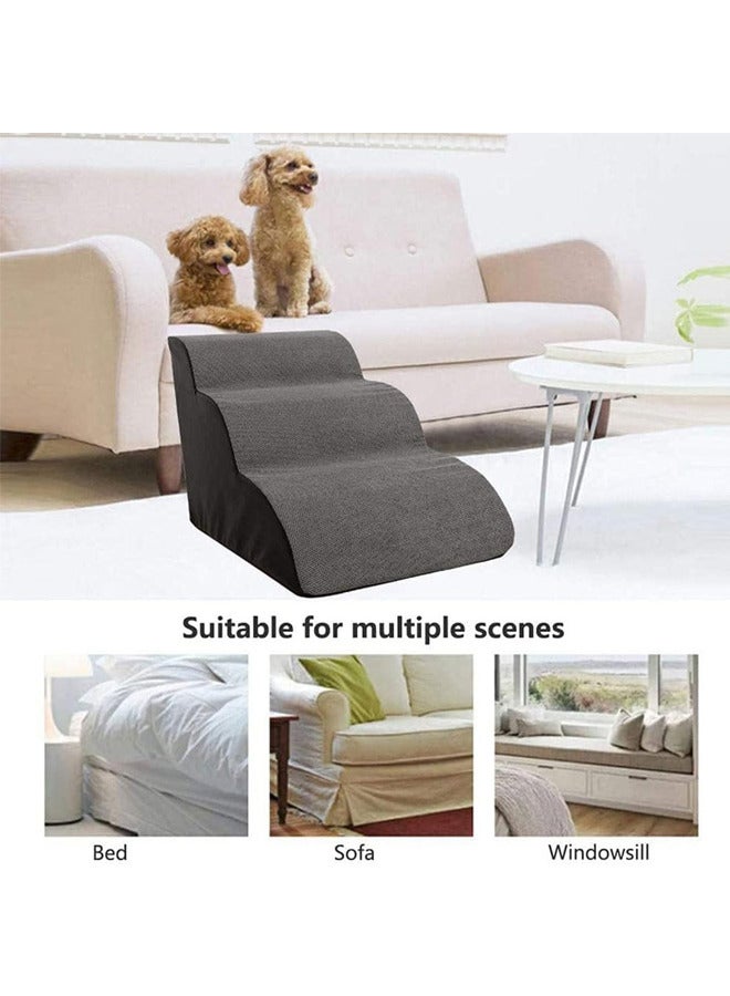 3-Step Indoor Dog Steps,Pet Dog Stair for High Bed Sofa with 30D High-Density (Grey(Memory Cotton))