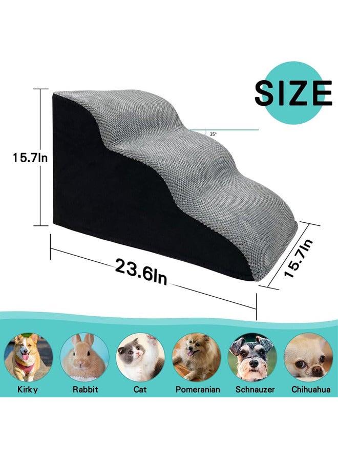 3-Step Indoor Dog Steps,Pet Dog Stair for High Bed Sofa with 30D High-Density (Grey(Memory Cotton))