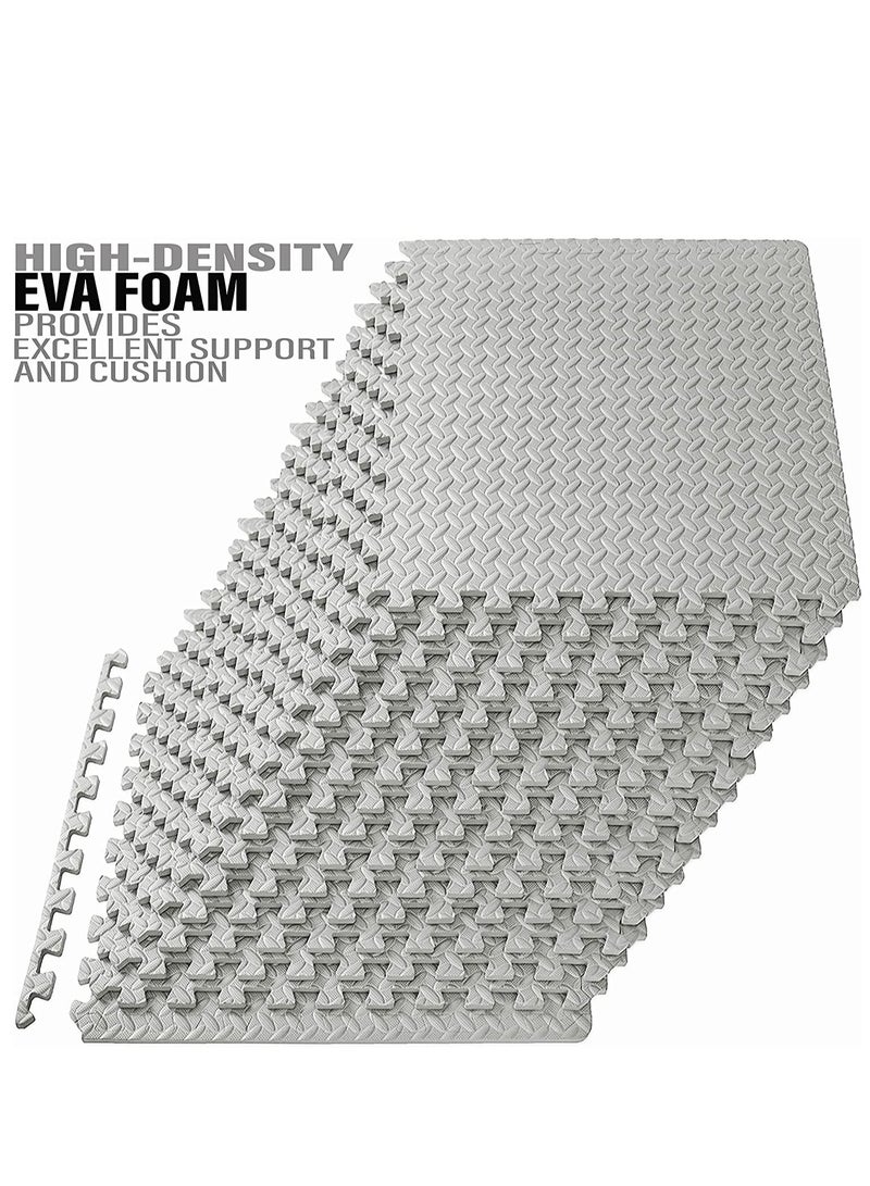 Interlocking Exercise Fitness Gym Mats| 16 Pack Puzzle Floor Mat| EVA Foam Mats 12x12 Inches, Protective Flooring Mats