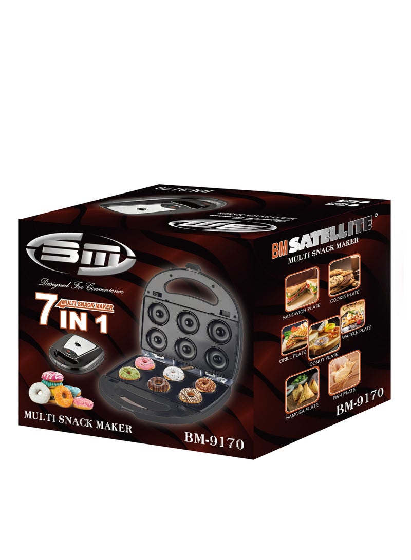 7-In-1 Non-Stick Multi Snacks Maker with Sandwich/Panini-Grill-Waffle-Donut-Nutty-Biscuit-Omelette Detachable Plates 1000 W