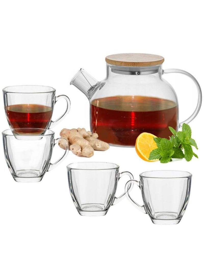 Voidrop Glass Teapot set of 5 Stovetop Safe 35.4oz Clear Teapots with Removable Filter Spout,Teapot for Loose Leaf and Blooming Tea