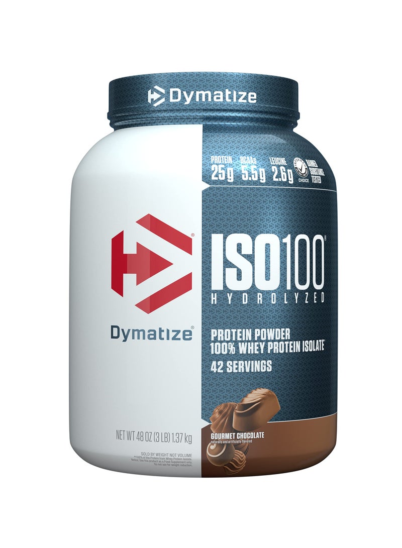Iso 100 Hydrolyzed 100% Whey Protein Isolate Gourmet Chocolate 3Lb