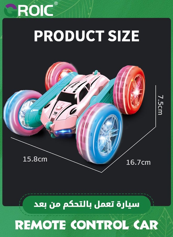 RC Cars, Pink Remote Control Car,2.4 GHZ Double Sided RC Stunt Car 360° Rotating Remote Control Crawler with Headlights Car Toys,Off-Road Stunt Toy Car for Kids