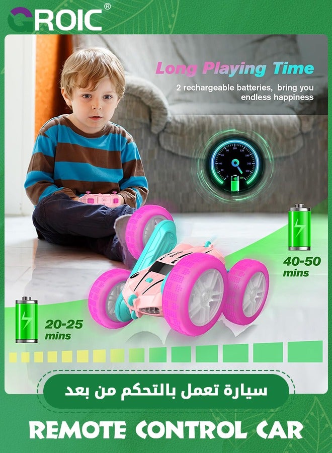 RC Cars, Pink Remote Control Car,2.4 GHZ Double Sided RC Stunt Car 360° Rotating Remote Control Crawler with Headlights Car Toys,Off-Road Stunt Toy Car for Kids