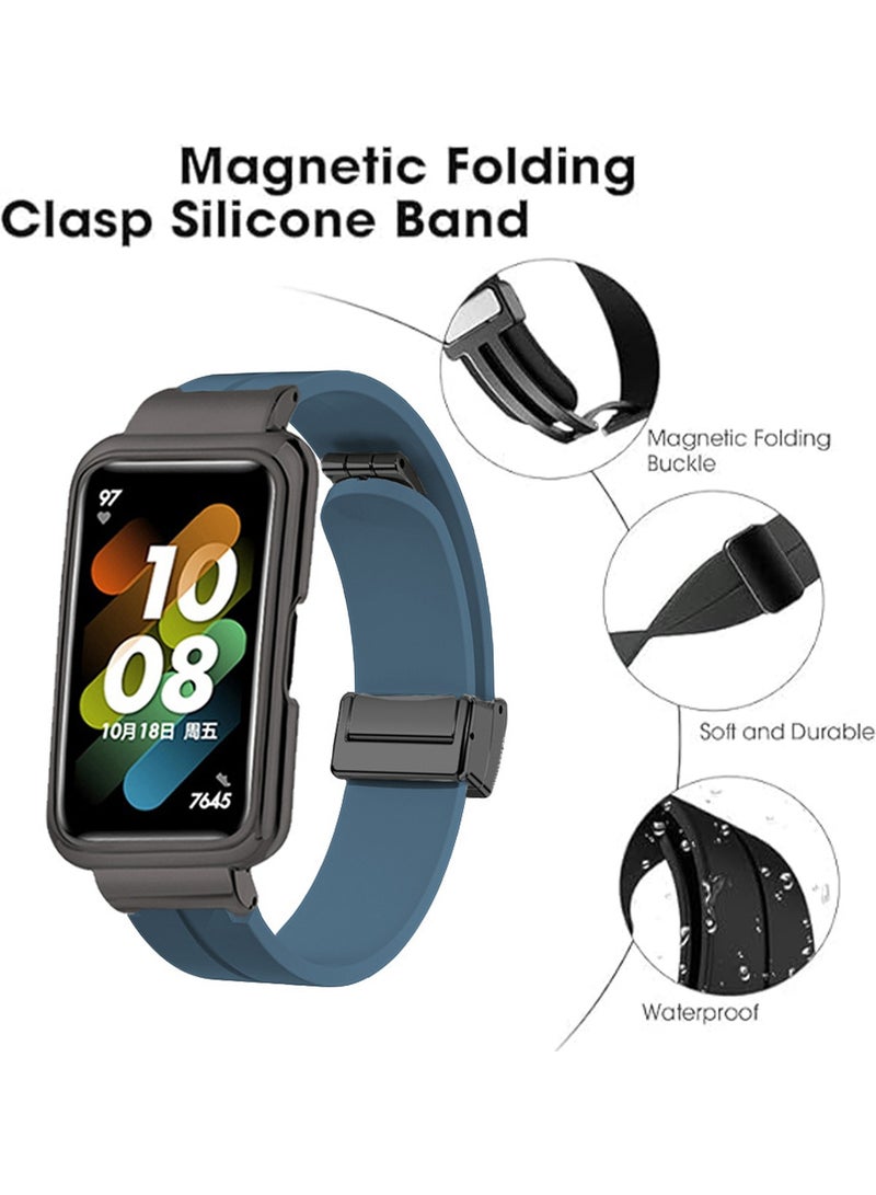 Straps Compatible With Honor Band 6/ Honor Band 7 With Metal Frame+Adjustable Silicone Band With Magnetic Folding Buckle Quick Release Silicone Straps for Women Men Boy Girl Teenager