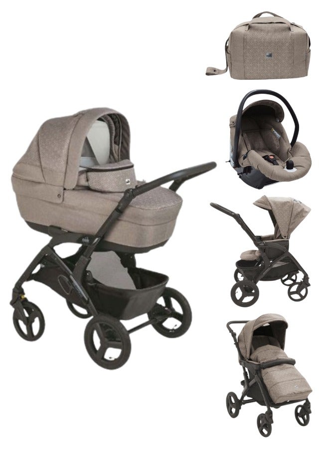 Mod. Rover Travel System - Vintage Beige, From 0 To 4 Years Old, 22 Kg, Spacious And Deeper Carrycot, Rocking Function, Aluminium Frame, Portable And Compact Folding, Made In Italy