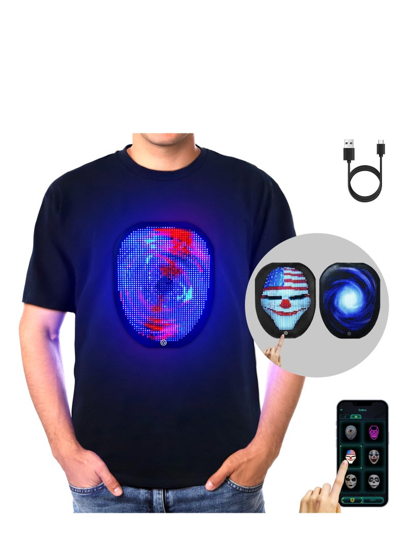 Led T Shirt with Bluetooth Programmable App,Glow Shirts Customizable Patterns for Adults Kids Halloween Masquerade Party, XL