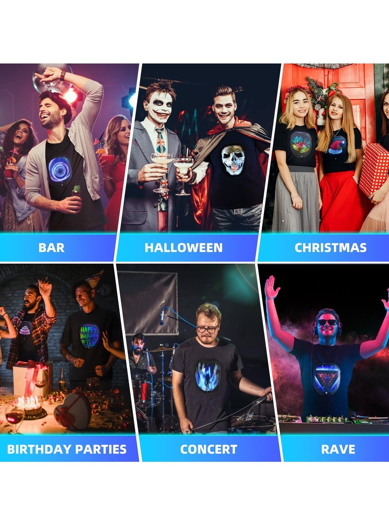 Led T Shirt with Bluetooth Programmable App,Glow Shirts Customizable Patterns for Adults Kids Halloween Masquerade Party, XL