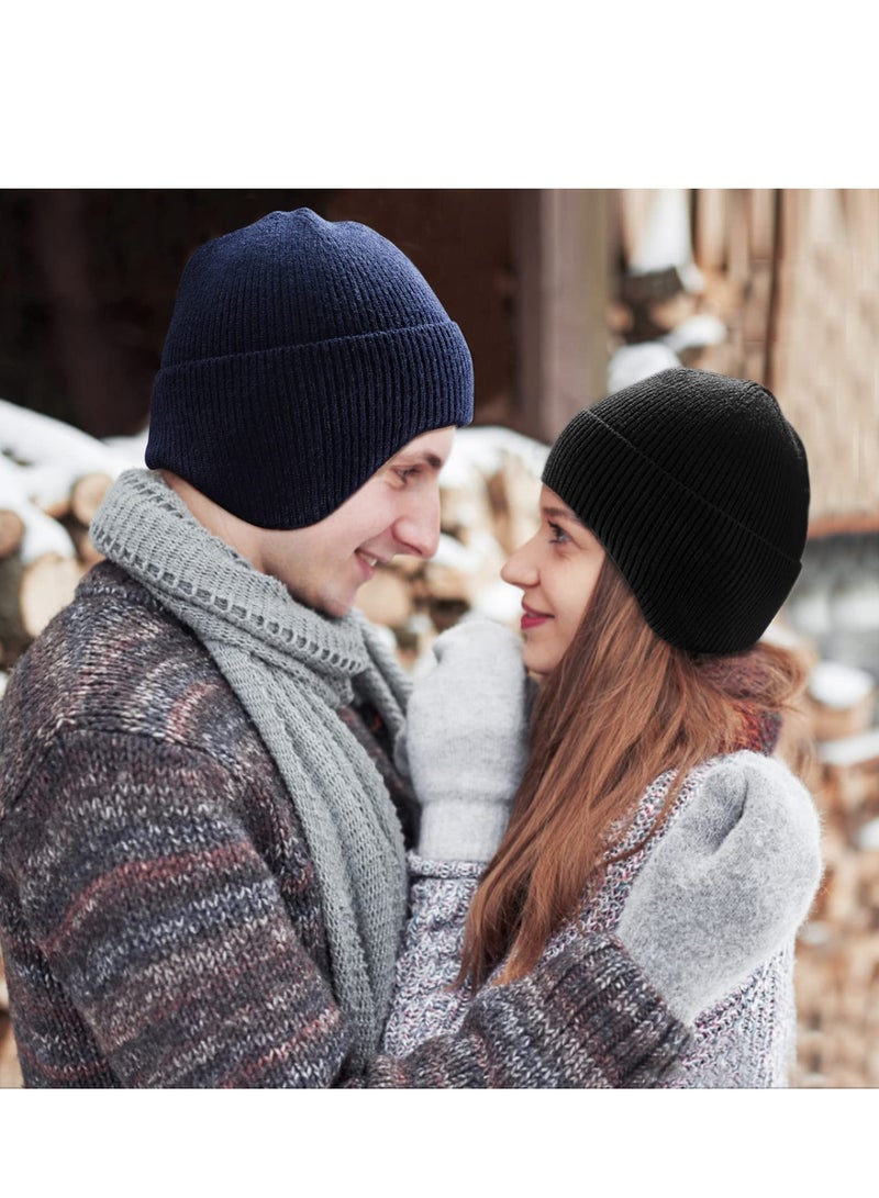 Knit Beanie Hats Winter, 2Pieces Winter Beanie Hat Set, Mens Winter Warm Knitting Hats, Beanie Cuff Toboggan Knit Cap, for Men and Women (Gray+Black)
