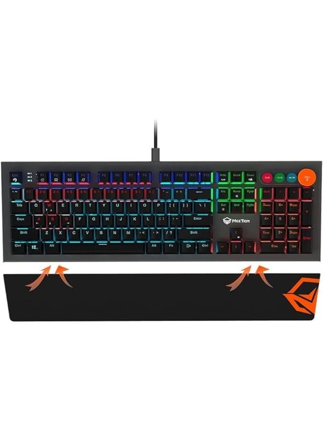 MEETION MT-MK500 Mechanical Wired Gaming Keyboard, Full Anti-ghosting Keys, Backlit Function, Frosted Metal Upper Cover, 14 RGB Lights Mode, OUTEMU Blue Switches, Double Color Injection Keycaps