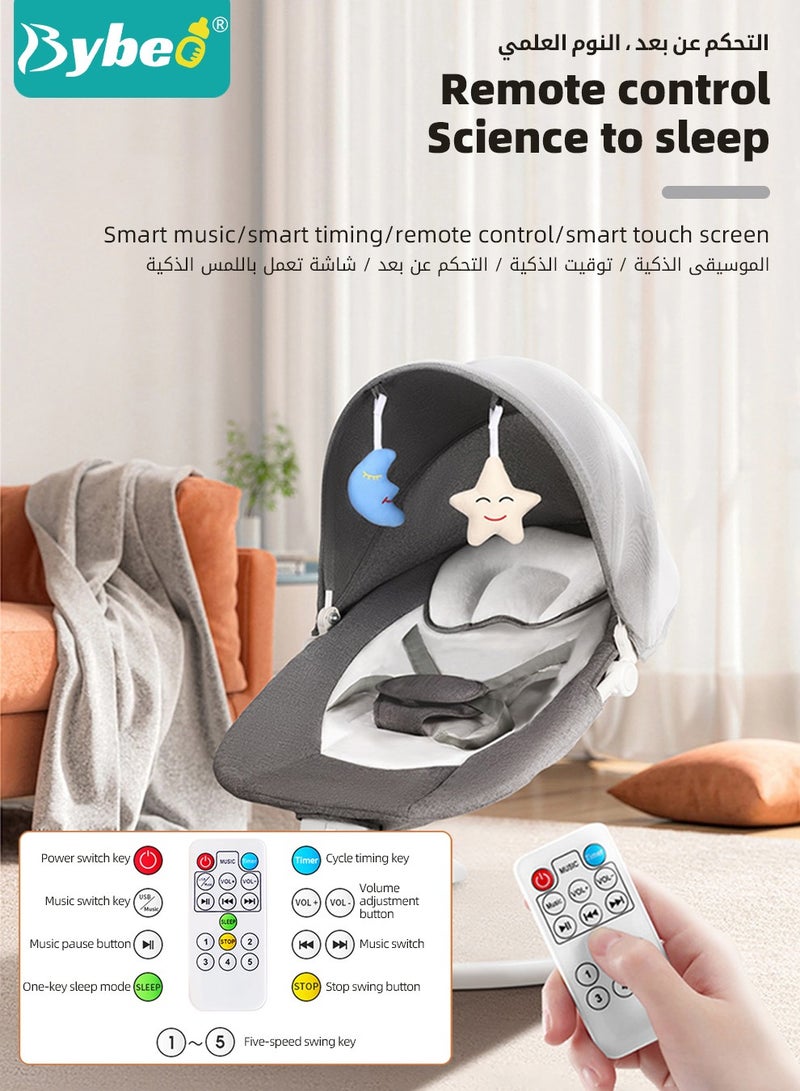 Baby Swing for Infant with Dining Table, Portable Babies Rocker Chair, Electric Bouncer for Infants Boys Girls, 3 Seat Positions 5 Speeds, Bluetooth Music, 5 Point Harness Belt and Remote Control