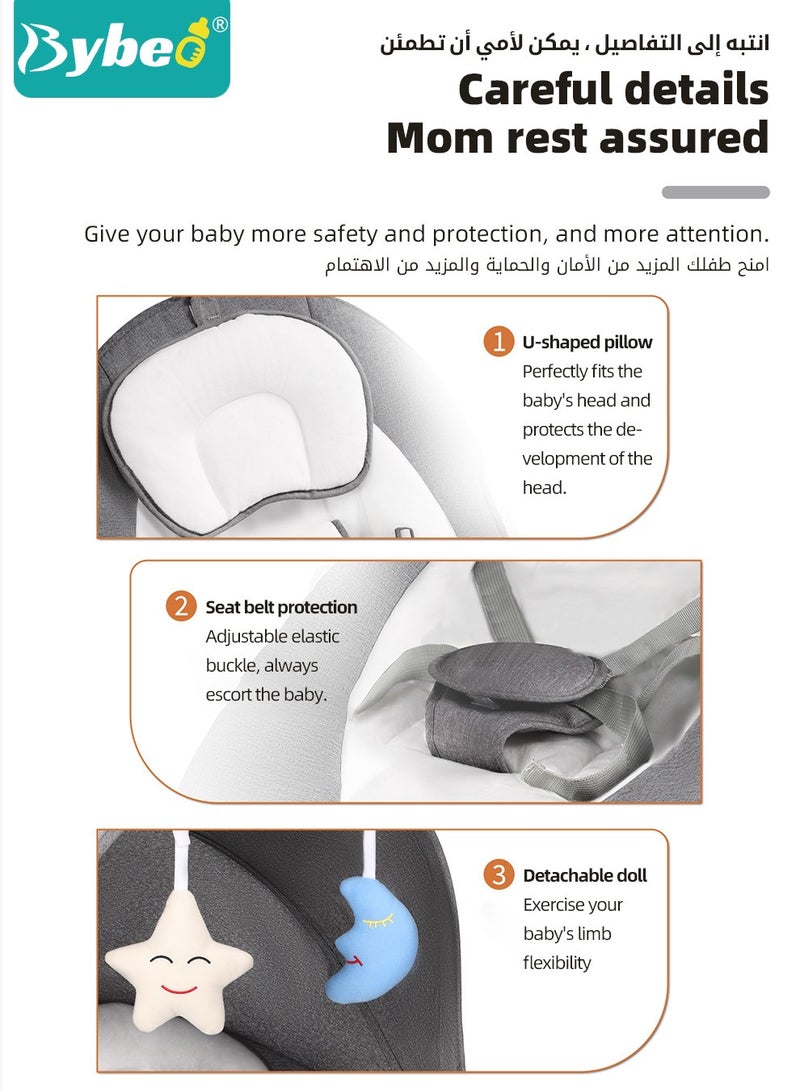 Baby Swing for Infant with Dining Table, Portable Babies Rocker Chair, Electric Bouncer for Infants Boys Girls, 3 Seat Positions 5 Speeds, Bluetooth Music, 5 Point Harness Belt and Remote Control