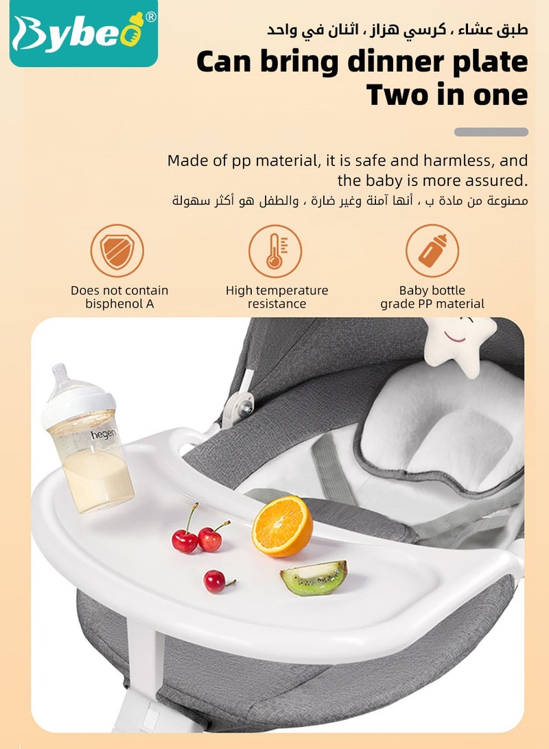 Baby Swing for Infant with Dining Table, Portable Babies Rocker Chair, Electric Bouncer for Infants Boys Girls, 3 Seat Positions 5 Speeds, Bluetooth Music, 5 Point Harness Belt and Remote Control