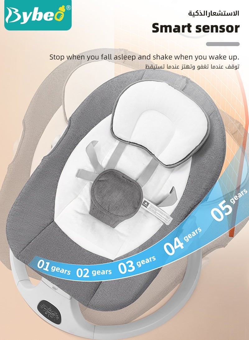 Baby Swing for Infant with Dining Table, Portable Babies Rocker Chair, Electric Bouncer for Infants Boys Girls, 3 Seat Positions 5 Speeds, Bluetooth Music, 5 Point Harness Belt and Remote Control