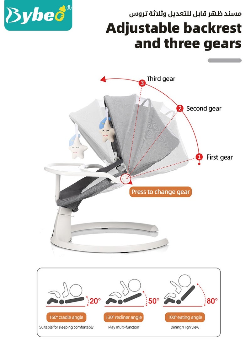 Baby Swing for Infant with Dining Table, Portable Babies Rocker Chair, Electric Bouncer for Infants Boys Girls, 3 Seat Positions 5 Speeds, Bluetooth Music, 5 Point Harness Belt and Remote Control