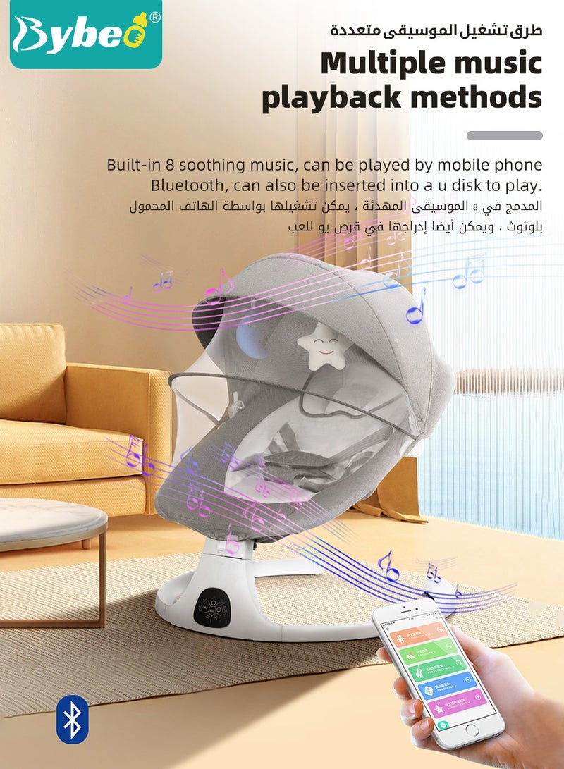Baby Swing for Infant with Dining Table, Portable Babies Rocker Chair, Electric Bouncer for Infants Boys Girls, 3 Seat Positions 5 Speeds, Bluetooth Music, 5 Point Harness Belt and Remote Control
