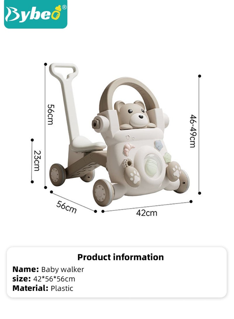 4-in-1 Baby Walker with Parent Push Handle, Baby Push Walker, Multifunctional Baby Sit to Stand Walker, Assembled as Scooter and Balance Bike with Detachable Panel, Gift for Infant Boys Girls