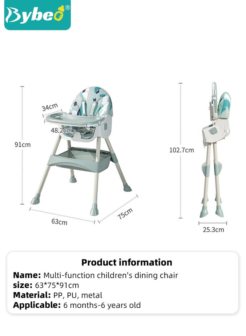 6 in 1 Baby High Chair for Toddlers, Foldable Babies Feeding Chairs, Multifunction Children's Dining Chair for Eating with Double Removable Tray and 4 Wheels and Footrest