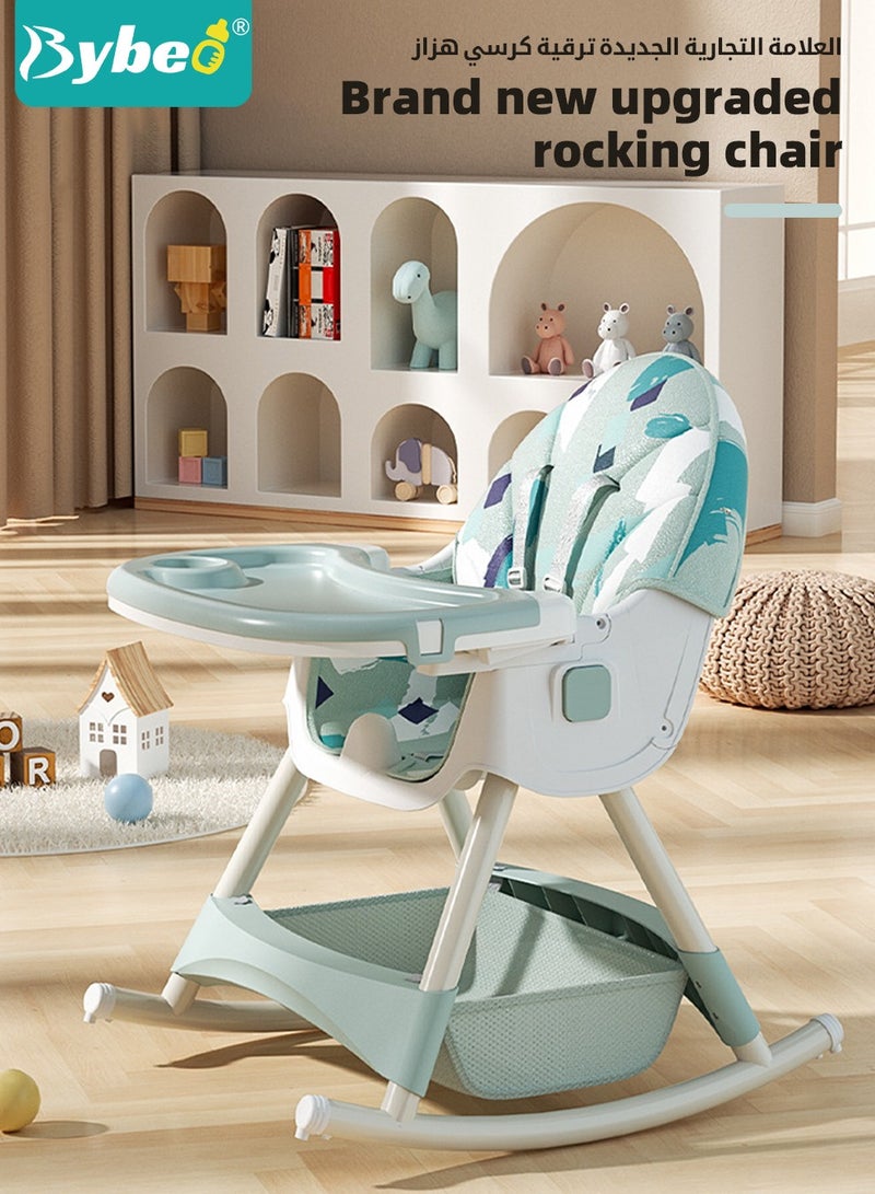 6 in 1 Baby High Chair for Toddlers, Foldable Babies Feeding Chairs, Multifunction Children's Dining Chair for Eating with Double Removable Tray and 4 Wheels and Footrest