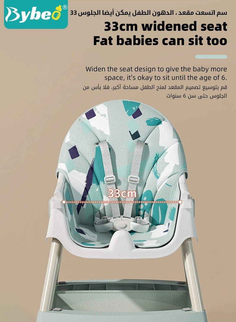 6 in 1 Baby High Chair for Toddlers, Foldable Babies Feeding Chairs, Multifunction Children's Dining Chair for Eating with Double Removable Tray and 4 Wheels and Footrest