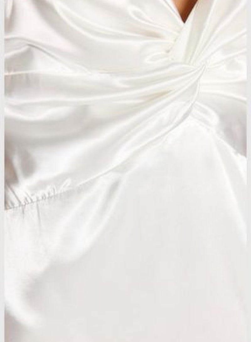 Ecru Lined Woven Satin Wedding/Wedding Long Evening Evening Dress TPRSS23AE00148