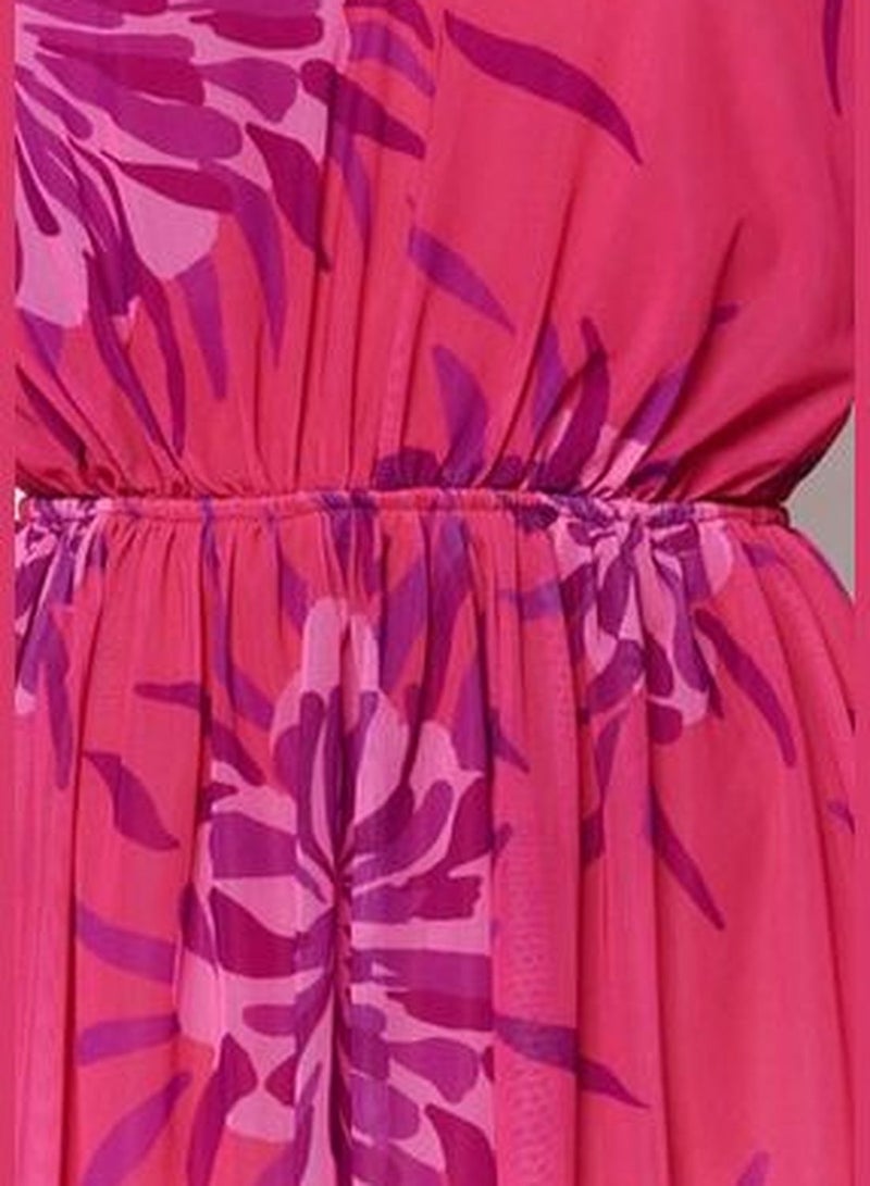 Pink-Multicolored Long Evening Dress Evening Wear With Open Waist/Skater Lined TPRSS23AE00140