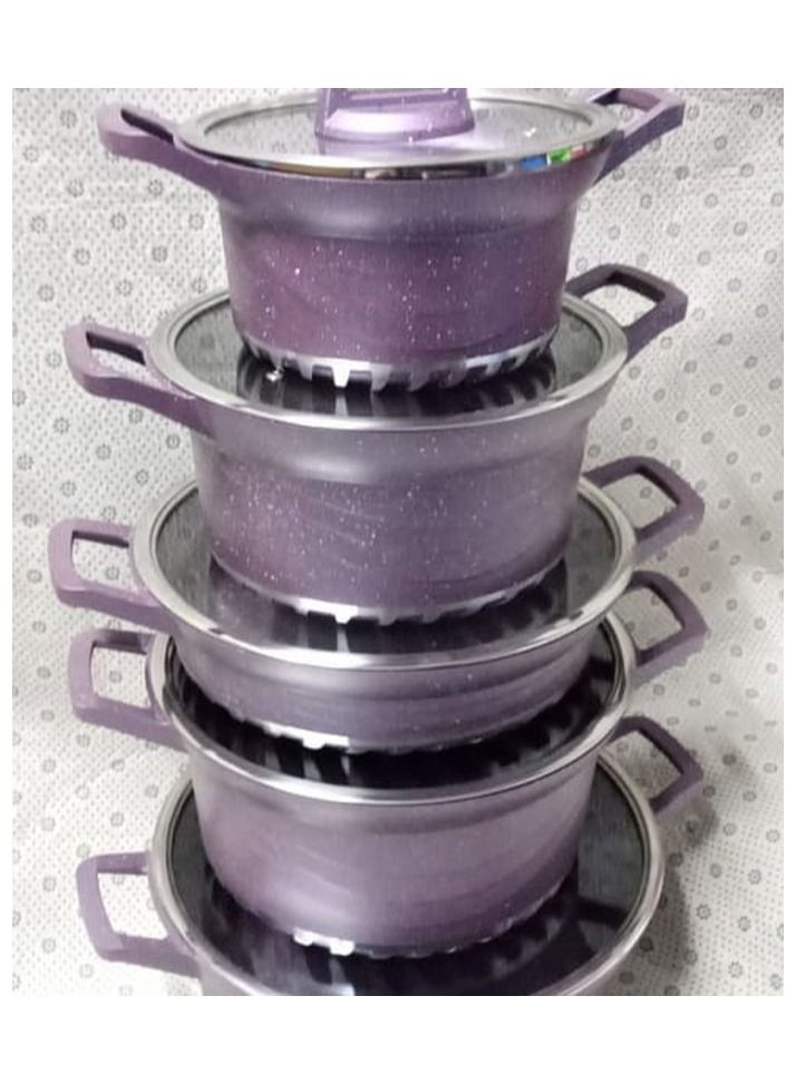 17-Piece Granite Energy Saving Cookware Set Purple Casserole 32, 28, 28, 24, 20cm