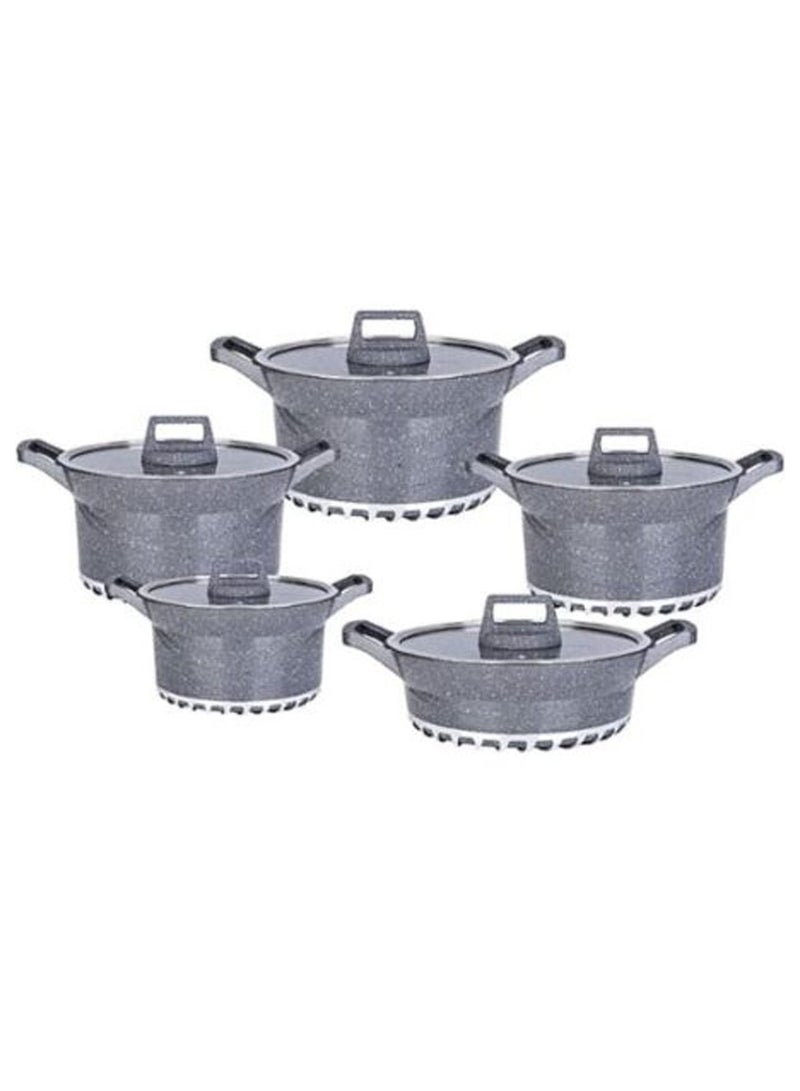17-Piece Granite Energy Saving Cookware Set Grey Casserole 32, 28, 28, 24, 20cm