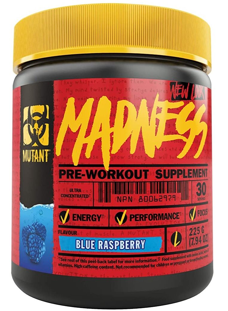 Madness Pre-Workout Blue Raspberry, 30 Servings, 225g