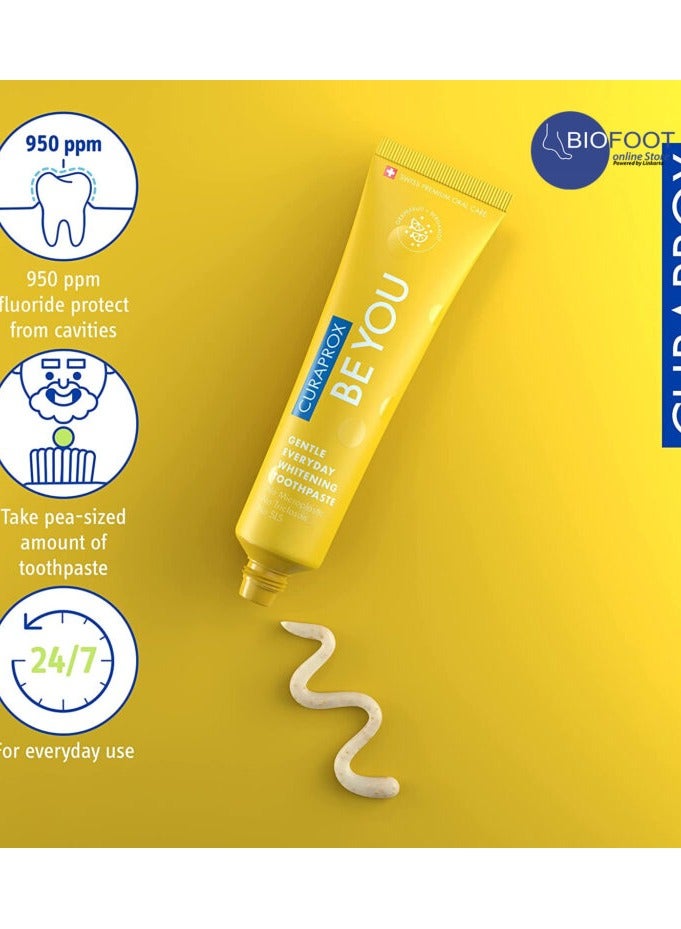 Curaprox Be You Grapefruit + Bergamot Toothpaste Yellow 60ml - Gentle Everyday Whitening Toothpaste - SLS Free, Microplastic Free, Triclosan Free, Fluoride Toothpaste