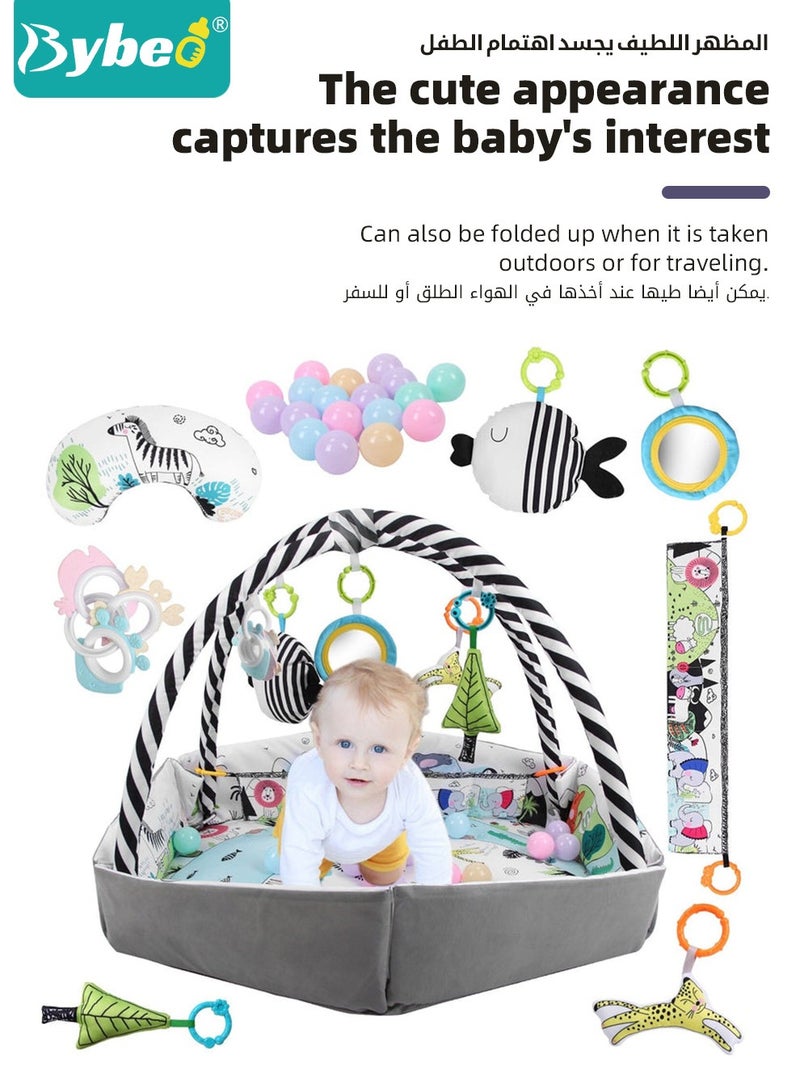 5-in-1 Baby Play Gym Mat, Play Mats for Babies, Tummy Time Mat, Baby Gym Activity Play Mat, Baby Activity Center with 8 Detachable Toys, for Newborn Stage-Based Sensory and Motor Skill Development