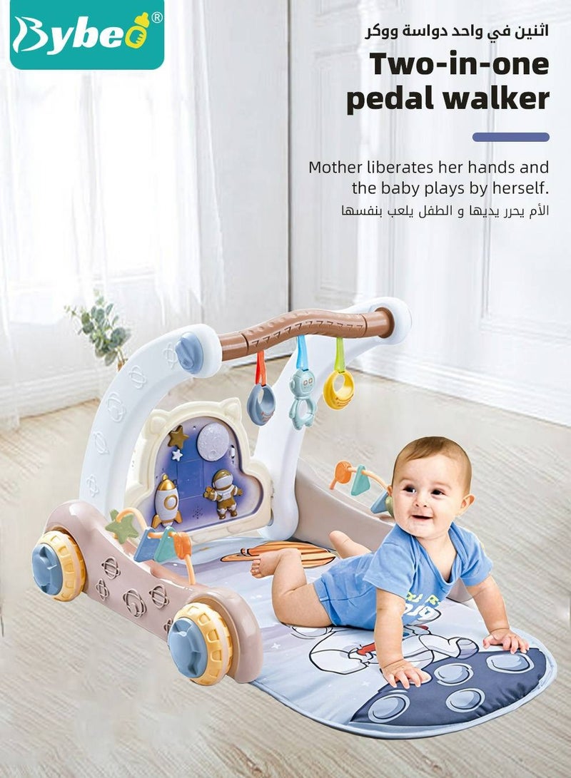 4 In 1 Baby Playmat, Infant Play Piano Gym Activity Center With Walker, Learning Walking Stroller, Tummy Time Play Mat, Baby Walker Fitness Rack With Musical Keyboard And Toys