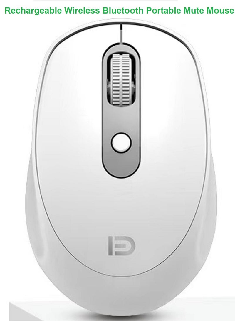 FDRechargeable Wireless Bluetooth Portable Mute Mouse Dual Mode (Bluetooth 5.1+2.4GHz) 3 Adjustable DPI White