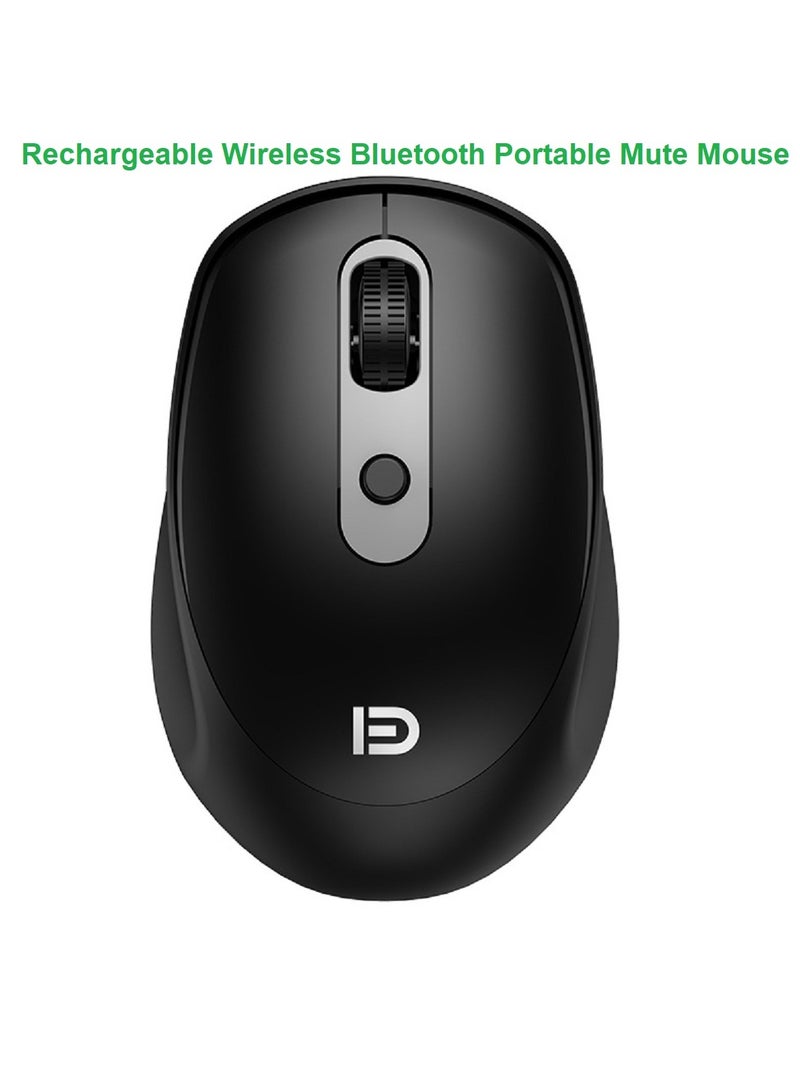 FDRechargeable Wireless Bluetooth Portable Mute Mouse Dual Mode (Bluetooth 5.1+2.4GHz) 3 Adjustable DPI Black