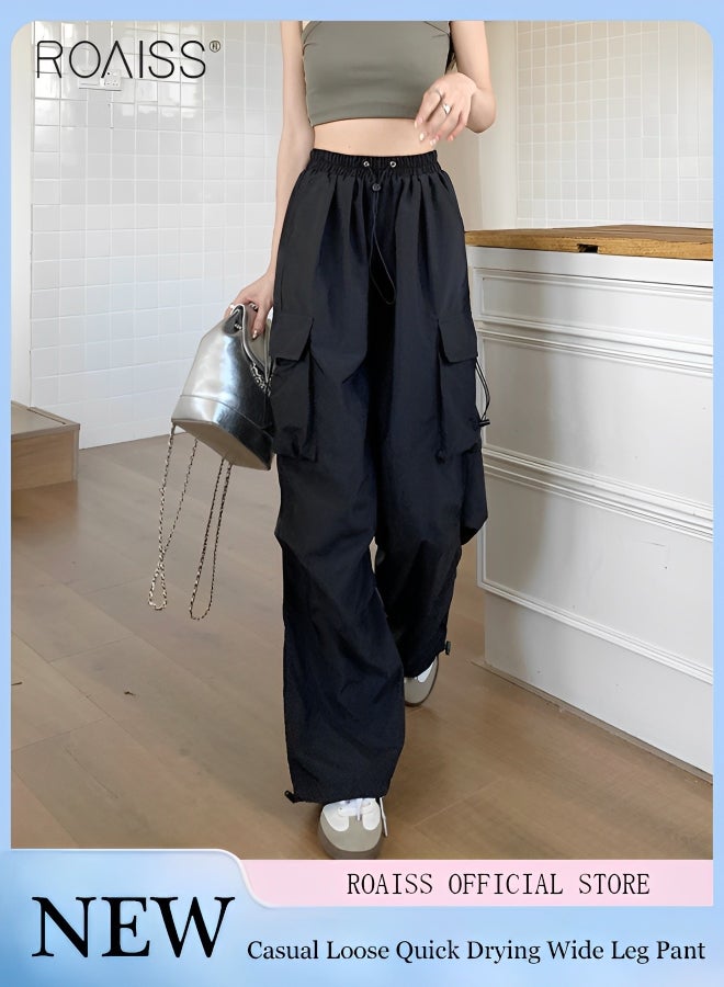 Women's Casual Quick Drying Overalls Multi Pocket High Waist Loose Wide Leg Pants