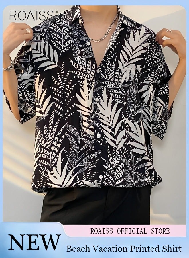 Men's Hawaiian Printed Vacation Shirt Lightweight And Stylish Loose Fitting Lapel Short Sleeved Top Button Open Close Beach Cardigan