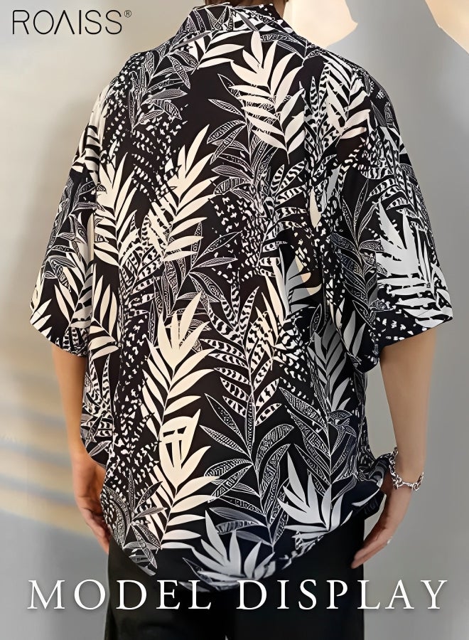 Men's Hawaiian Printed Vacation Shirt Lightweight And Stylish Loose Fitting Lapel Short Sleeved Top Button Open Close Beach Cardigan