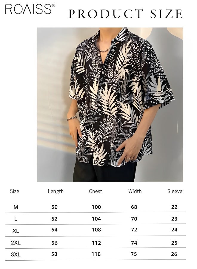 Men's Hawaiian Printed Vacation Shirt Lightweight And Stylish Loose Fitting Lapel Short Sleeved Top Button Open Close Beach Cardigan