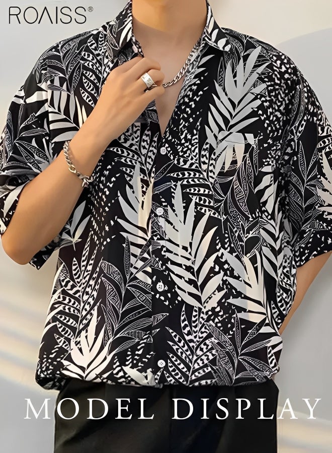 Men's Hawaiian Printed Vacation Shirt Lightweight And Stylish Loose Fitting Lapel Short Sleeved Top Button Open Close Beach Cardigan