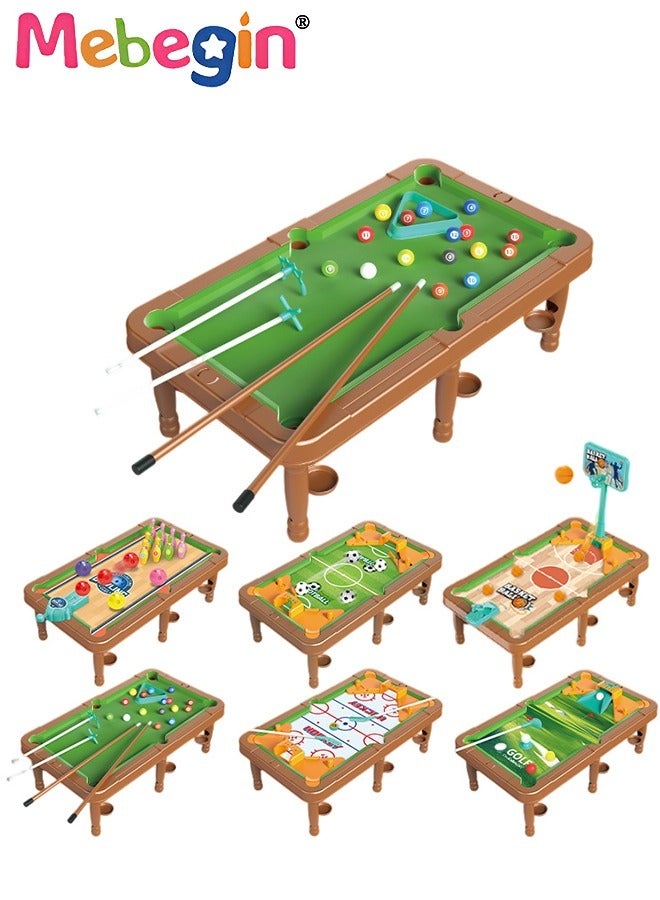 6 in 1 Sports Table Games for Kids Mini Tabletop Board Game, Hockey, Ice Hockey, Basketball, Golf, and Bowling Great for Teaching Kids Mini Sports Games with Accessories