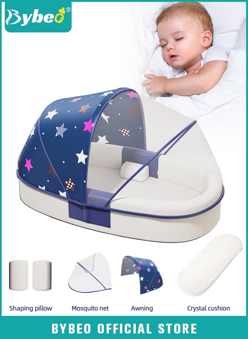 Baby Lounger Bed, Infant Nest, Portable Newborns Sleeper Bassinets, Travel Baby Lounger for Boys Girls With 1 Canopy 1 Mosquito Net 1 Cushion 2 Shaping Pillow