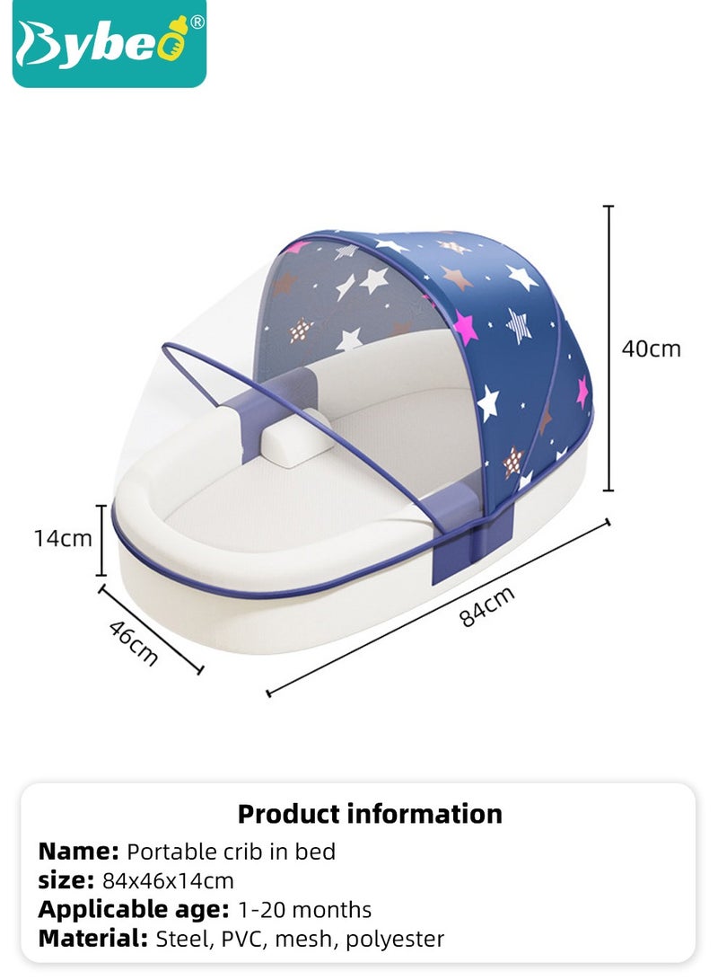 Baby Lounger Bed, Infant Nest, Portable Newborns Sleeper Bassinets, Travel Baby Lounger for Boys Girls With 1 Canopy 1 Mosquito Net 1 Cushion 2 Shaping Pillow