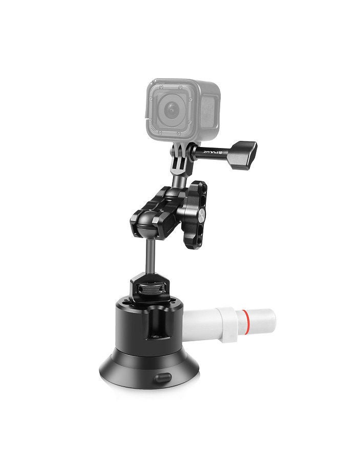 PULUZ PU845B Suction Cup Mount for Action Camera Suction Camera Mount Bracket Dual 360° Rotatable Ballheads Replacement for GoPro Hero 11/10/9/8, Osmo Action 3/2
