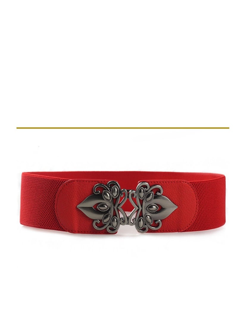 60-90cm Dress Fashion Ladies Wide Waist Seal Elastic Belt For All Red