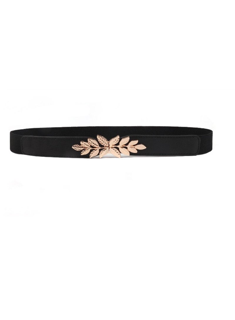 Flower Elastic Decorative Belt Elastic Pearl Inlaid  Black