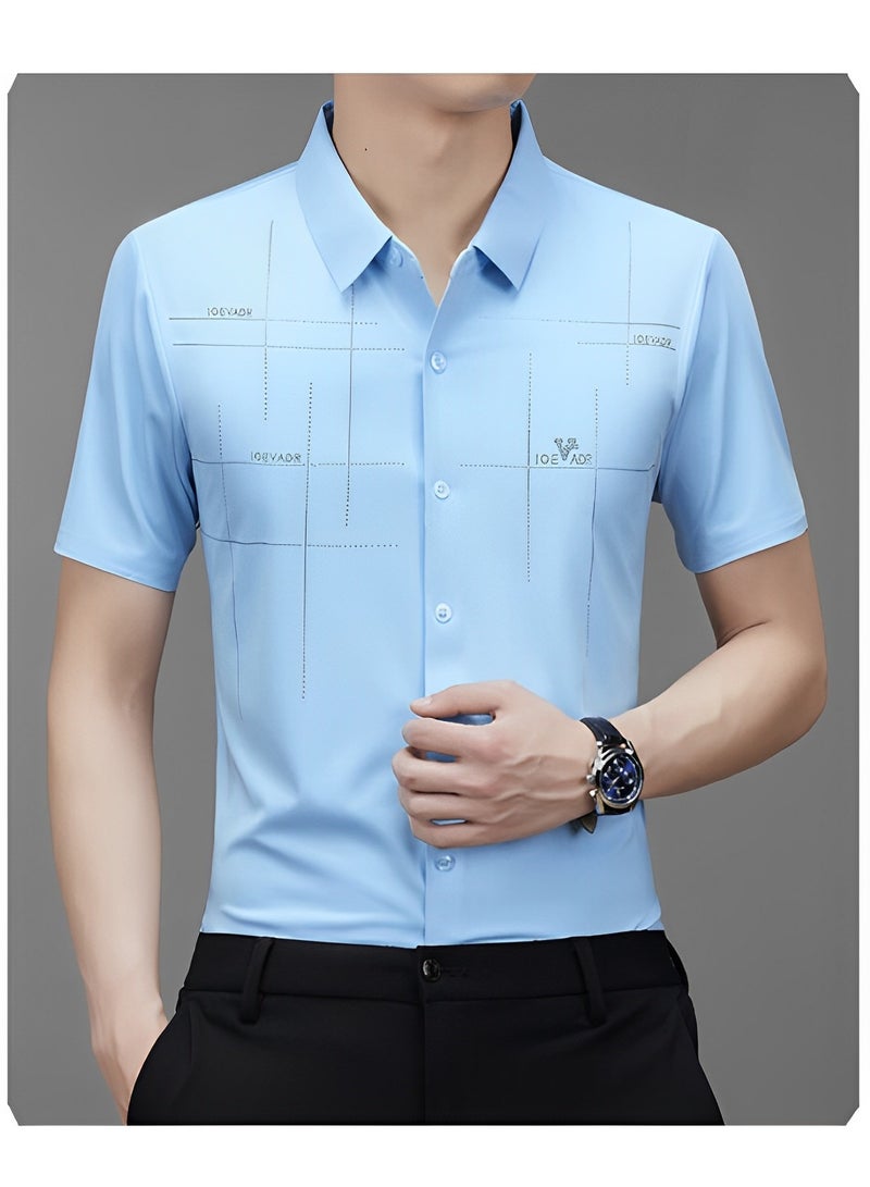 Men's Dress Shirts Wrinkle Free Regular Fit Stretch Rayon Button Down Shirt Short Sleeve Dress Cotton Dress Shirts Short Sleeve Stand Collar Shirt