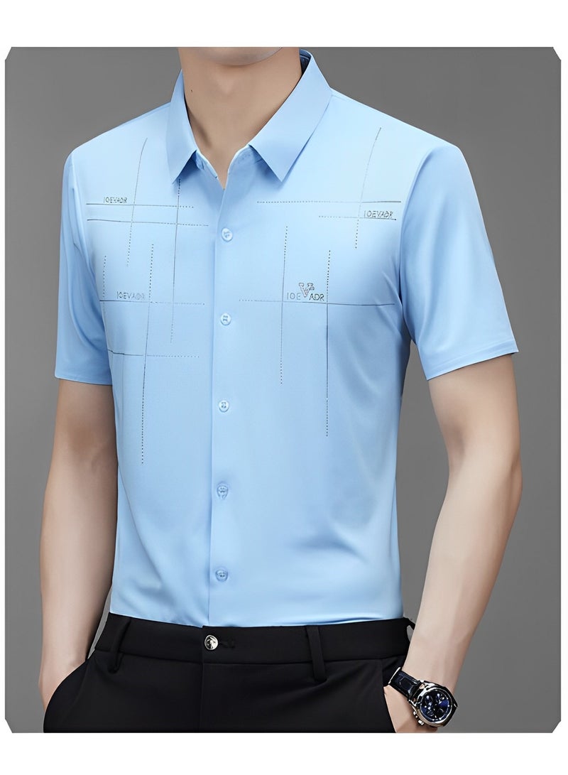 Men's Dress Shirts Wrinkle Free Regular Fit Stretch Rayon Button Down Shirt Short Sleeve Dress Cotton Dress Shirts Short Sleeve Stand Collar Shirt